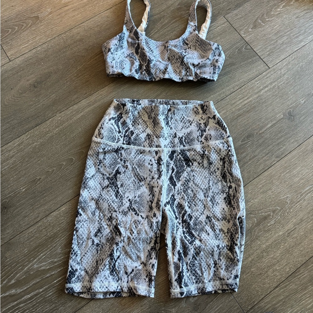 Alo Yoga Snake Print Sports Bra and Biker Shorts Set